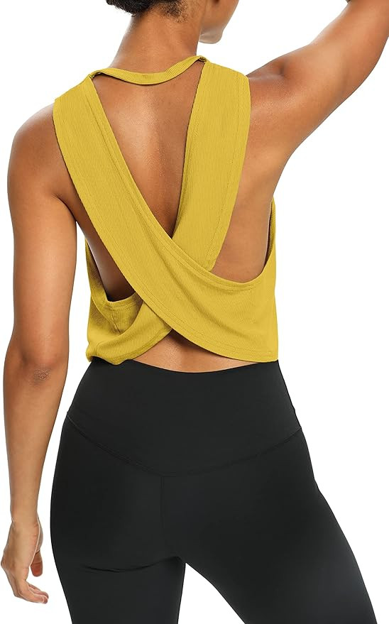 Bestisun Womens Open Back Workout Tops Cropped Loose Fit Ribbed Yoga Tank Tops Backless Athletic ... | Amazon (US)
