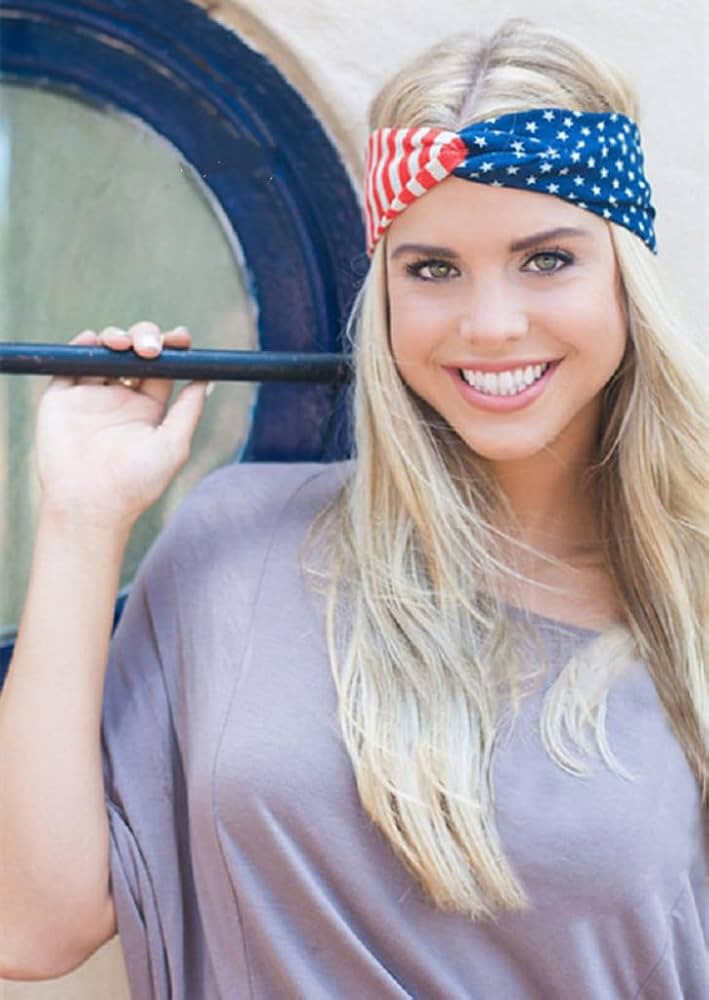 Huachi American Flag Headbands for Women 4th of July Headband Wide Red White and Blue Patriotic H... | Amazon (US)