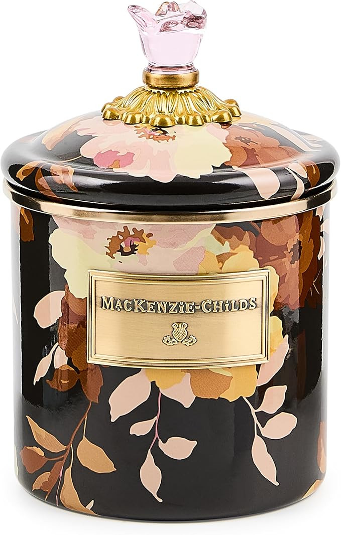 MACKENZIE-CHILDS Enamel Canister, Kitchen Storage Container with Lid, Small, Wild Rose Brown | Amazon (US)