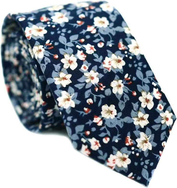 JESLANG Men's Cotton Printed Floral Tie 2.56" Skinny Narrow Necktie Various Designs | Amazon (US)