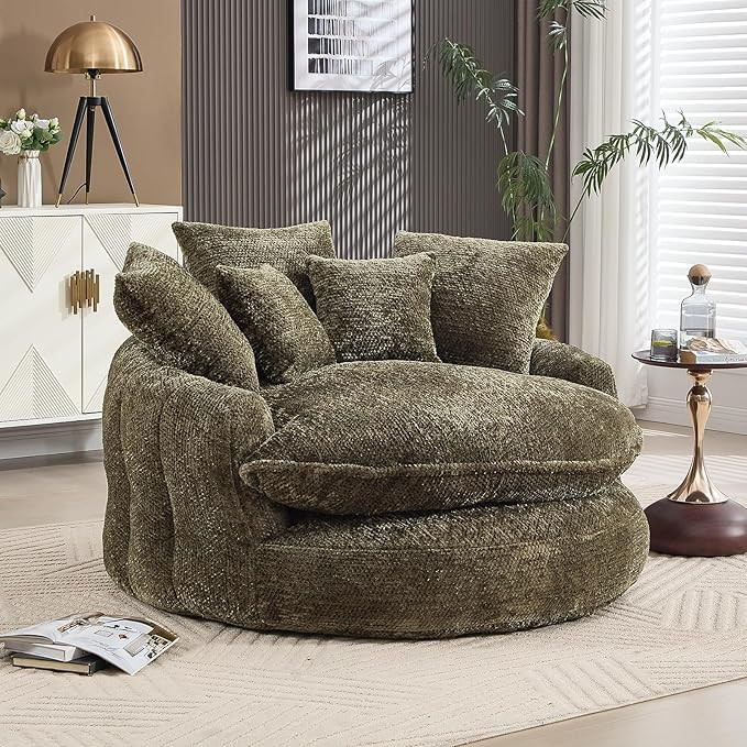 54" Oversized Round Chair Couch Lounge Chaise Indoor, Comfy Boneless Sofa for Living Room, Cloud ... | Amazon (US)