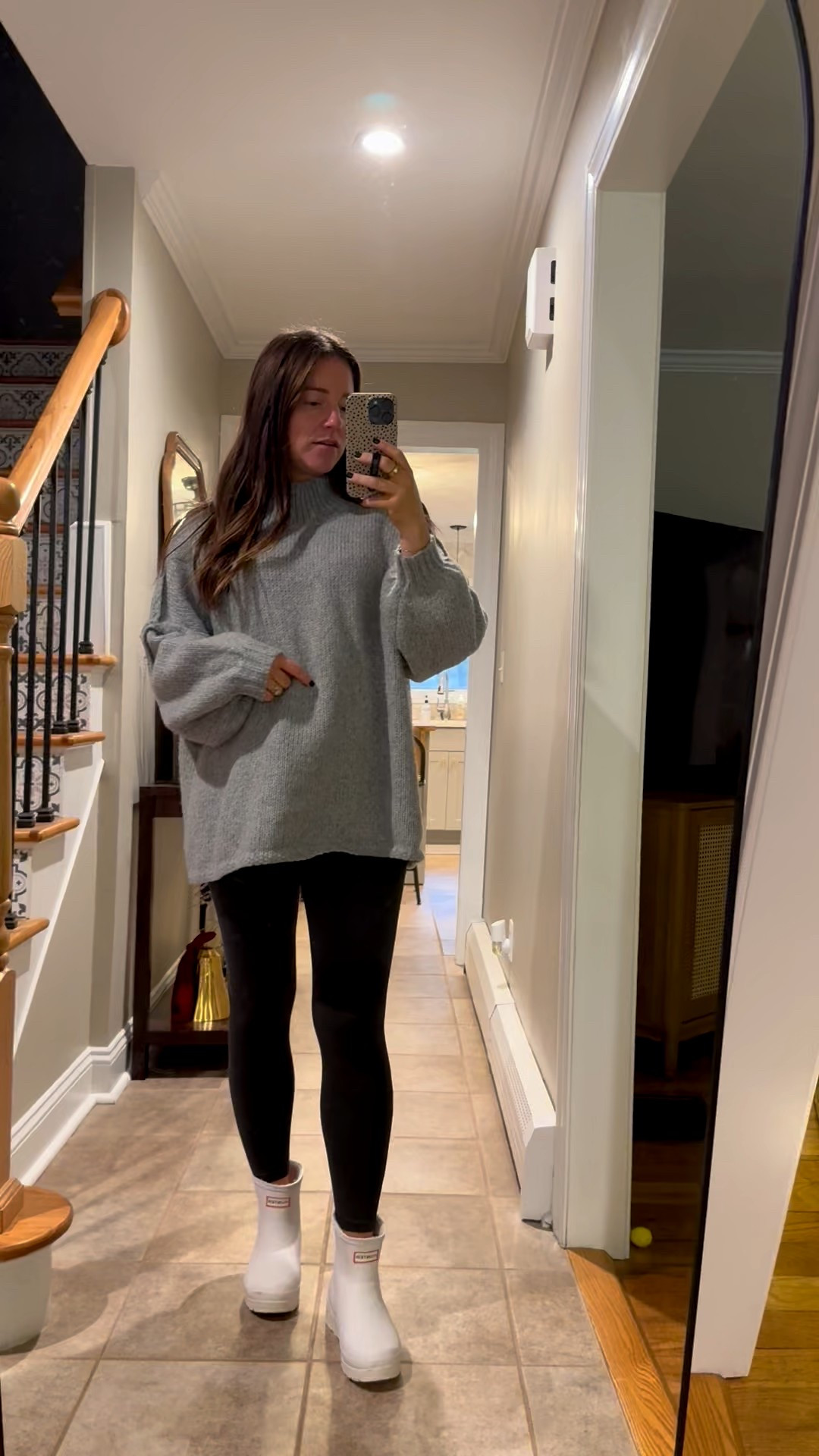 Rainy day outfit!!! 

Wearing size small in sweater
Wearing size M in leggings 
Sized down a size in boots 

#LTKFindsUnder50 #LTKFindsUnder100 #LTKBump