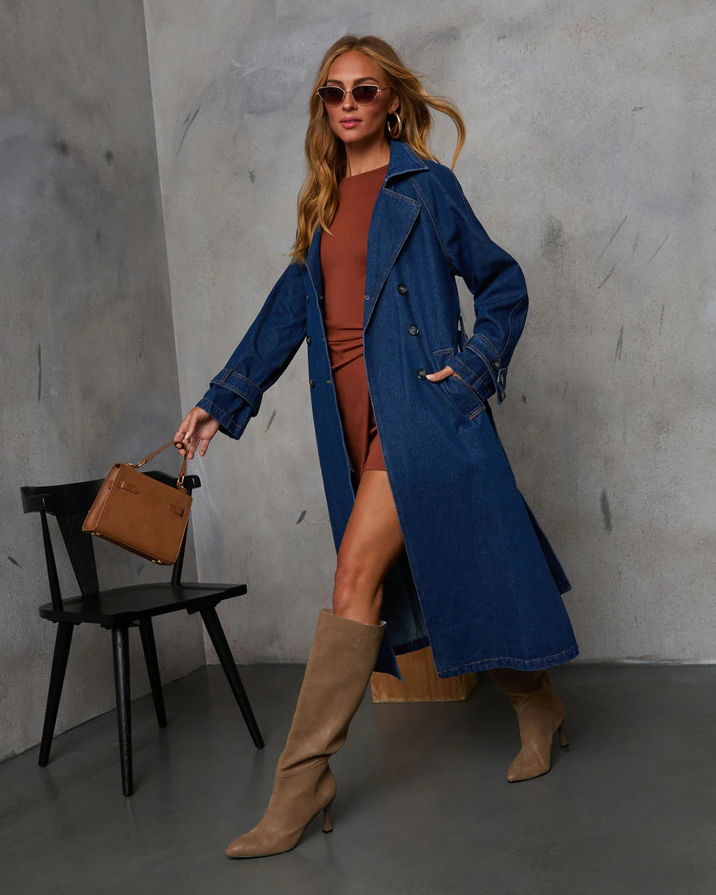 Spiced Pear Belted Denim Trench Coat | VICI