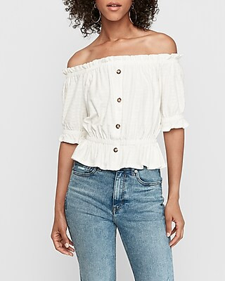 Textured Stripe Off The Shoulder Peplum Top | Express