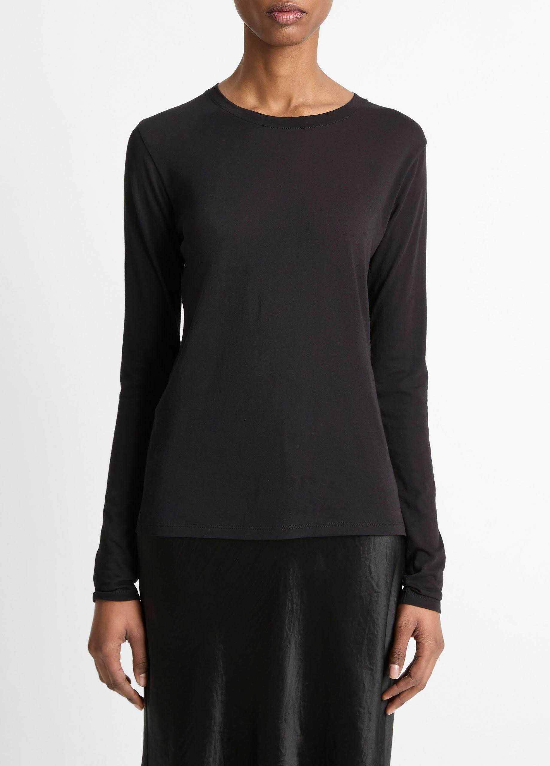 Women's Essential Long Sleeve Crew Neck T-Shirt, Black, Size XS Vince | Vince LLC