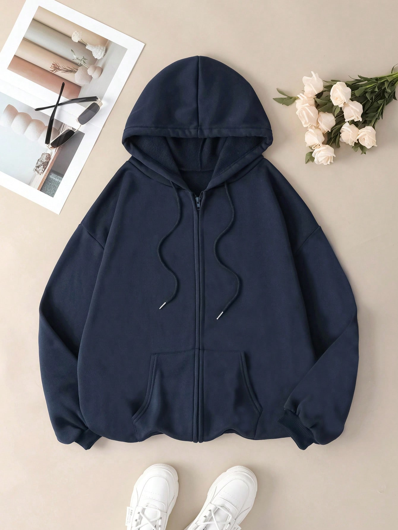 Zip Up Drawstring Thermal Lined Hoodie | SHEIN