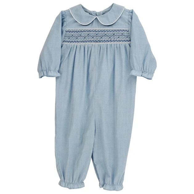 Lt. Blue Microcheck with Blue Geometrics - Dressy Bubble Long | The Bailey Boys, inc