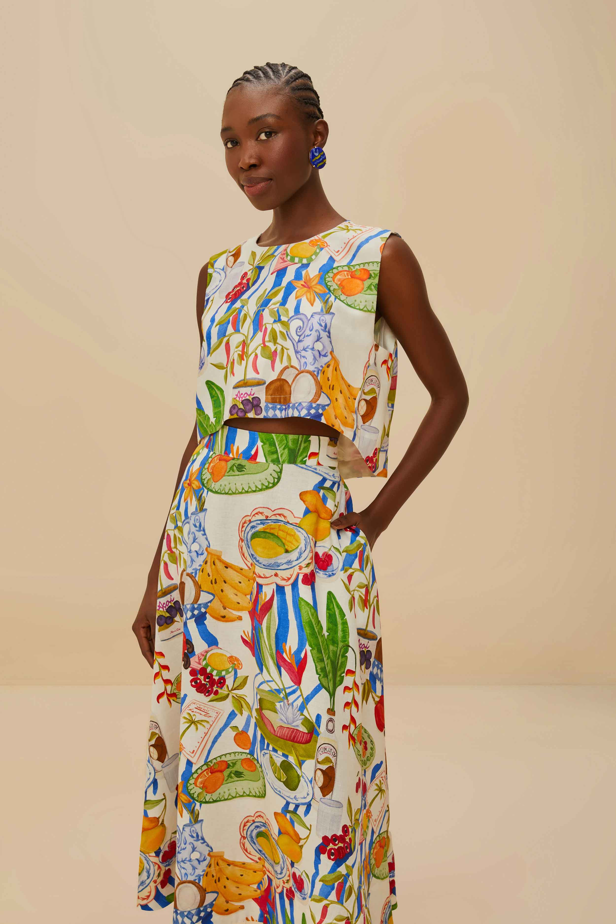 Off-White Fresh Table LENZING™ ECOVERO™ Euroflax™ Midi Skirt | FarmRio (US)