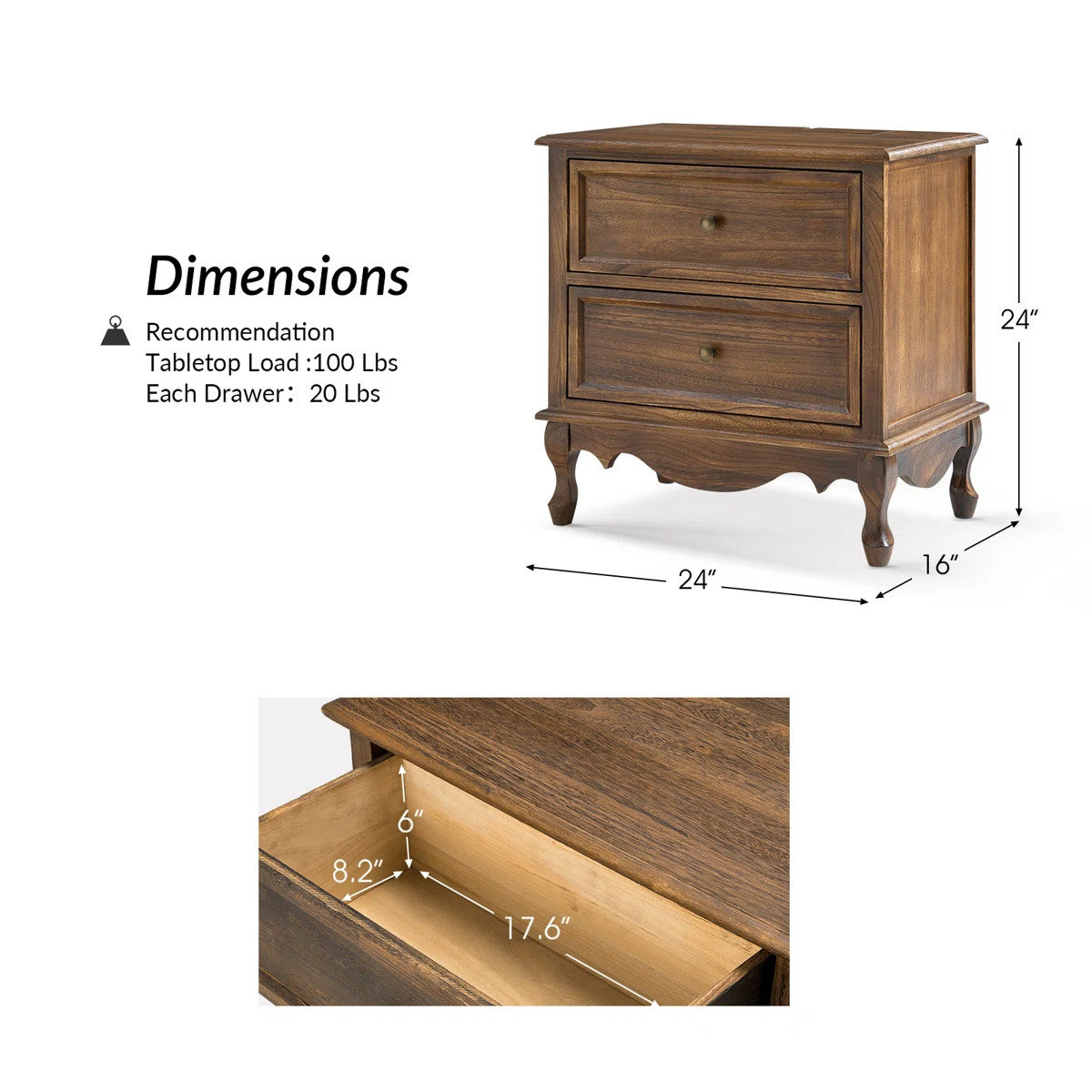 Lundgren Transitional 24'' Tall 2 - Drawer End table with Wood Legs and Charging Station Space  (... | Wayfair North America