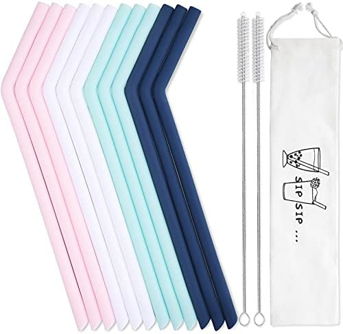 Hiware 12 Pcs Reusable Silicone Drinking Straws with Travel Case - Long Drinking Straws for 30 oz an | Amazon (US)
