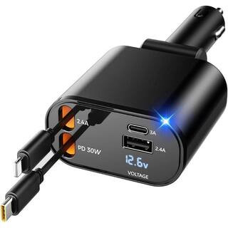 Retractable Car Charger 4 in 1, Fast Car Phone Charger with Cord 2. 6ft. USB C and Apple Car Char... | The Home Depot