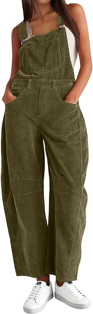 Corduroy Overalls for Women Barrel Wide Leg Bib Jumpsuit with Pockets | Amazon (US)