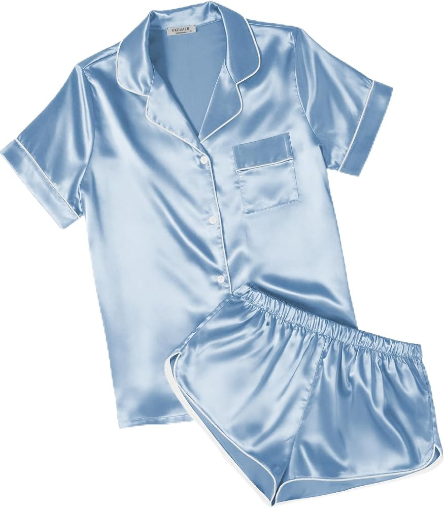 Soft Button Down Sleepwear, Short Sleeve Shirt and Shorts Pj Set with Split Design for Sleep, Lou... | Amazon (US)