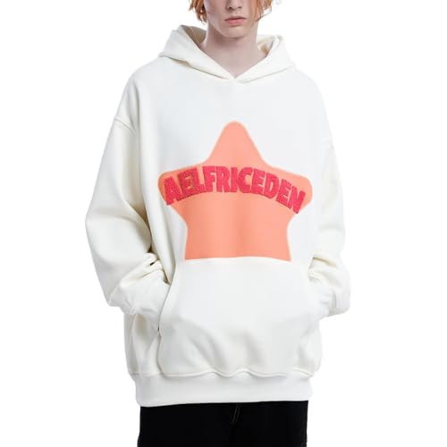 Aelfric Eden Men's Vintage Embroidery Star Hoodies Casual Oversized Streetwear Sweatshirt Beige | Amazon (US)