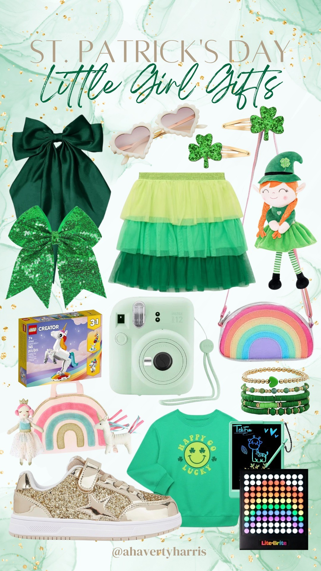 St. Patrick's Day Little Girl gift guide - the cutest shamrock clover rainbow and kelly green outfits and accessories for St. Patty's! I love making a lucky St. Patty's basket for my girls with cute accessories and toys on March 1st so they can have leprechaun fun for a couple of weeks! 

#LTKFamily #LTKKids