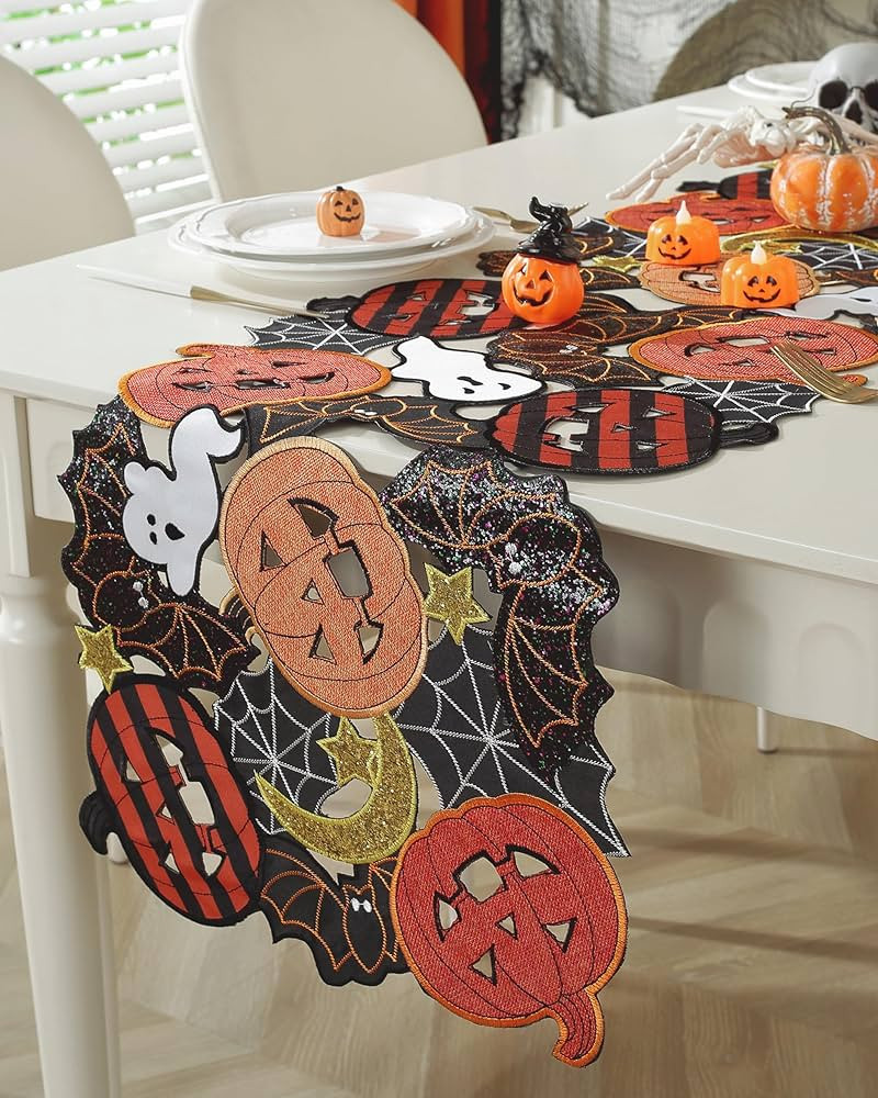 Halloween Party Decorations Black Table Runner 36 Inches Long Glitter Hollow Out Embroidered with... | Amazon (US)