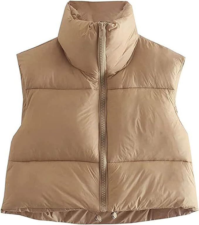 Women Winter Zip Up Crop Puffer Vest Jacket Lightweight Stand Collar Padded Sleeveless Gilet Coat... | Amazon (US)