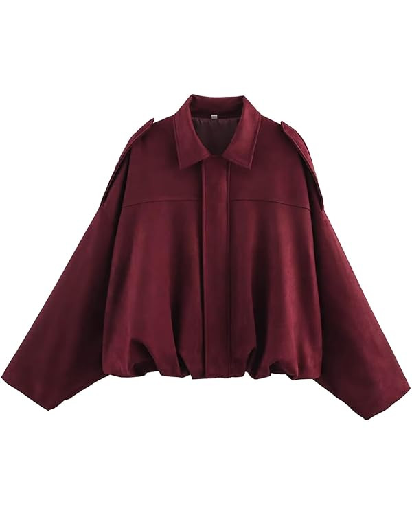 Kissonic Womens Faux Suede Bomber Jacket Oversized Batwing Long Sleeve Zip Up Cropped Coat Street... | Amazon (US)