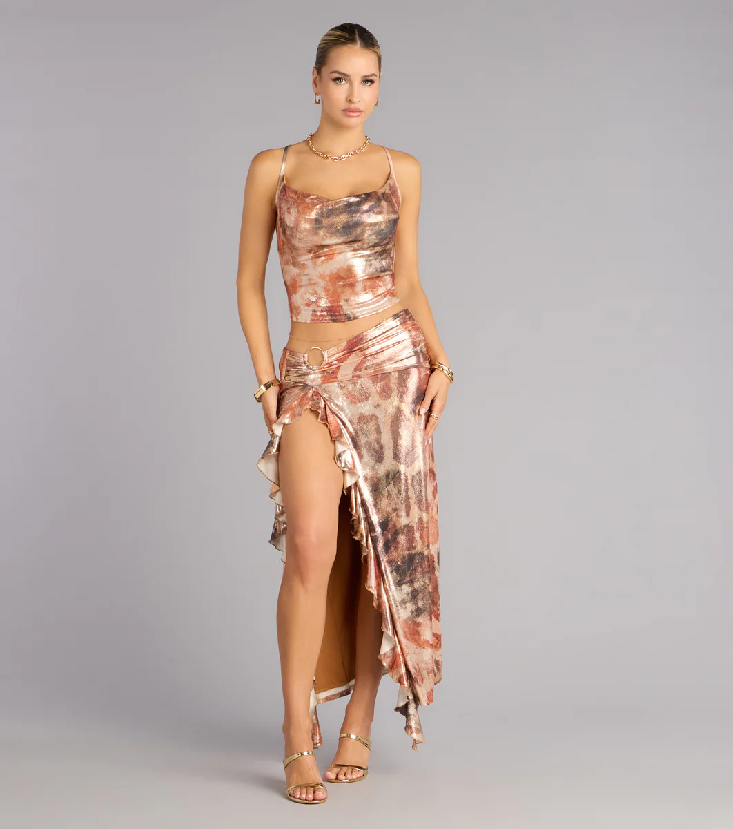 Golden Rush Metallic Ruffle Maxi Skirt | Windsor Stores
