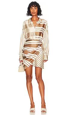 L'Academie The Kamille Mini Dress in Brown & Ivory Stripe from Revolve.com | Revolve Clothing (Global)