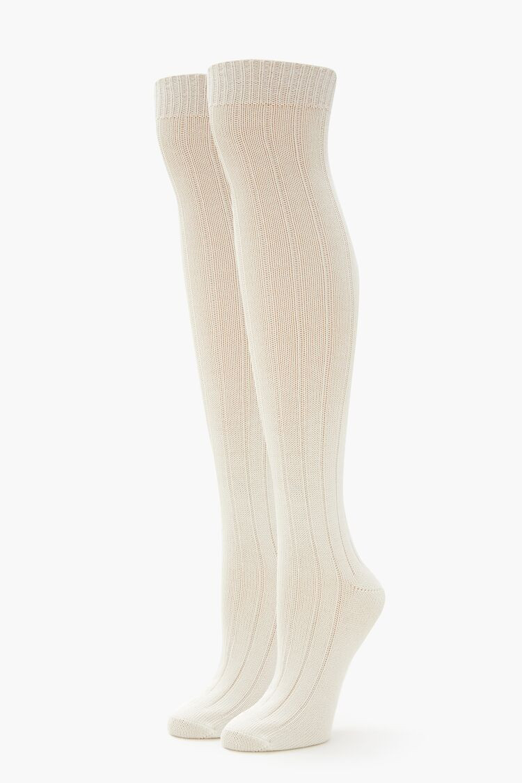 Ribbed Over-the-Knee Socks in White | Forever 21