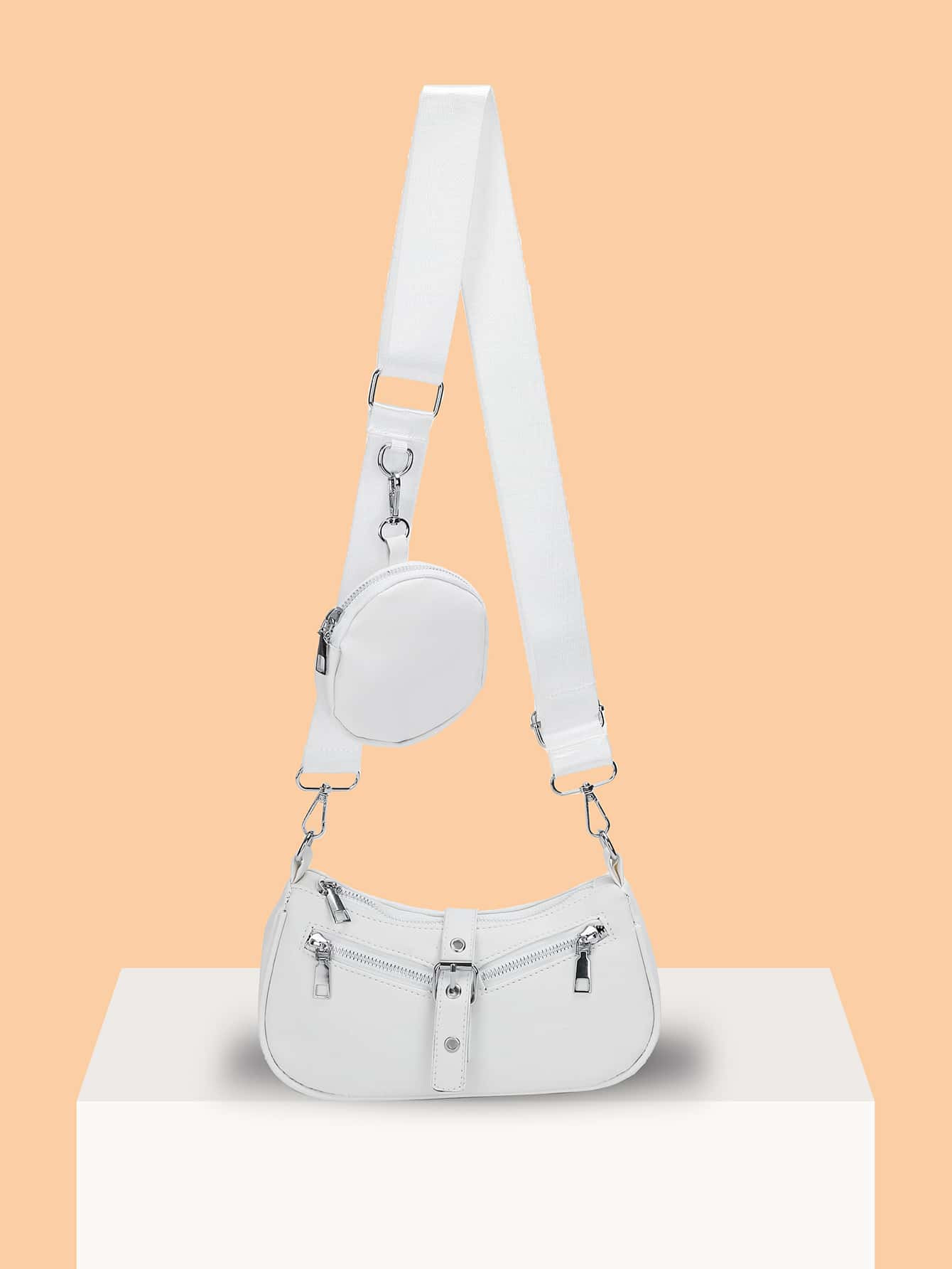 White Square Bag Buckle Decor With Coin Purse For Daily , Women Bag With Dime Bag | SHEIN