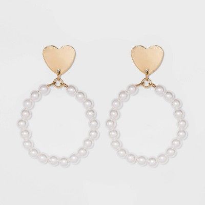 Heart Stud and Pave Pearl Drop Earrings - Wild Fable™ Gold | Target