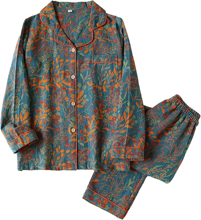 Pajamas Set for Women Lapel Button-Down 2 Piece Set Floral Breathable Loungewear Summer Set | Amazon (US)
