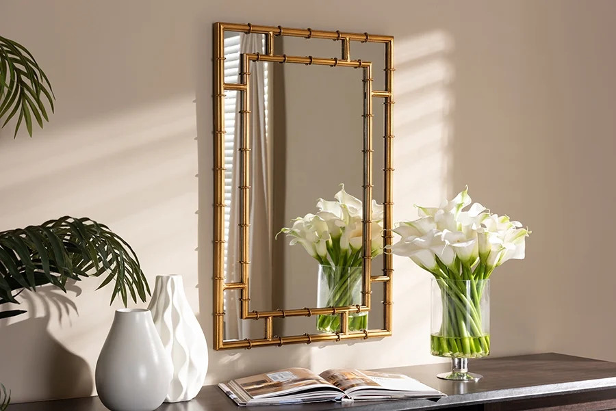 Baxton Studio Adra Modern and Contemporary Gold Finished Bamboo Accent Wall Mirror - Walmart.com | Walmart (US)