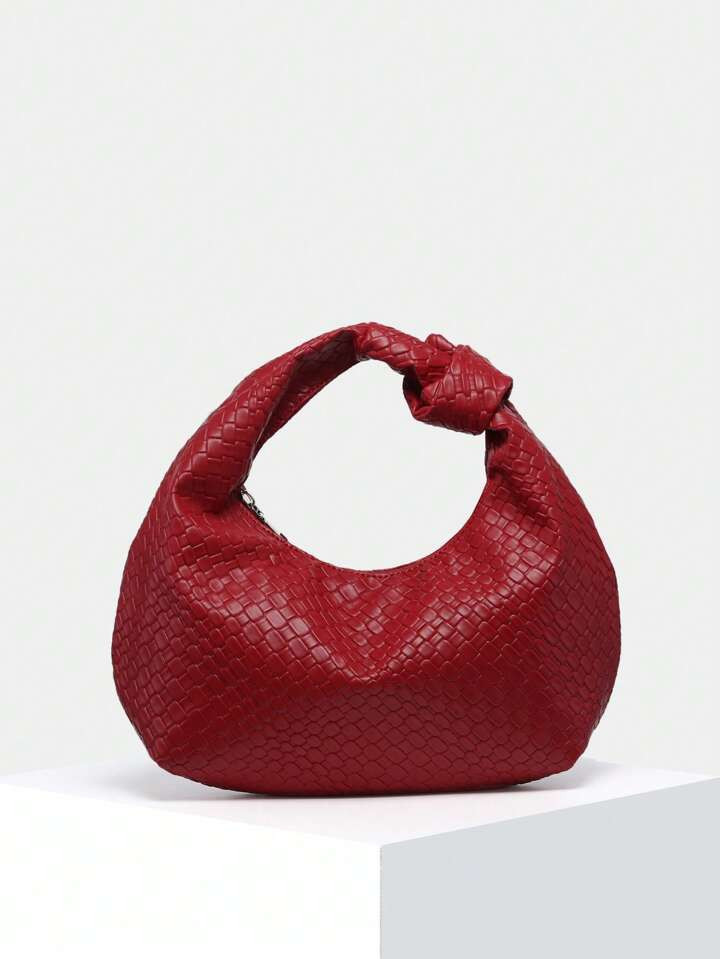 1pc Women Retro Leisure Faux Knitting Angora Deer Velvet Leopard Bohemian Hollow Hook Weave Shell Faux Leather One Shoulder Underarm Baguette Bag, Suitable For Going Out, Date, Commuting | SHEIN