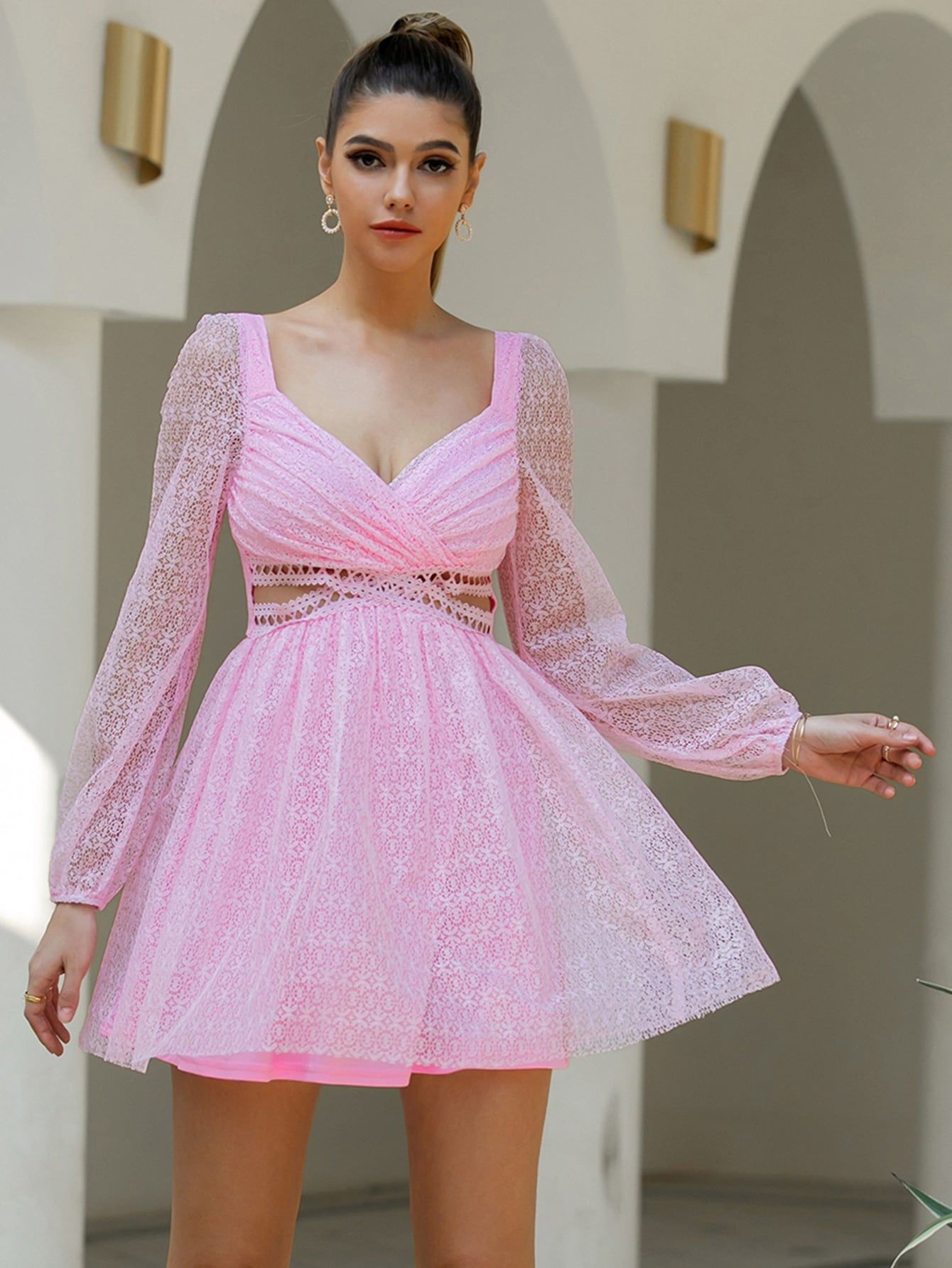 Double Crazy Cut Out Lace Dress | SHEIN