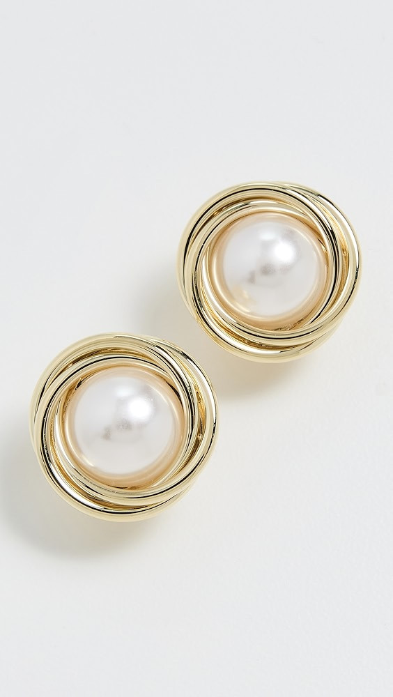 Pearl Twisted Bezel On The Ear Stud Earrings | Shopbop