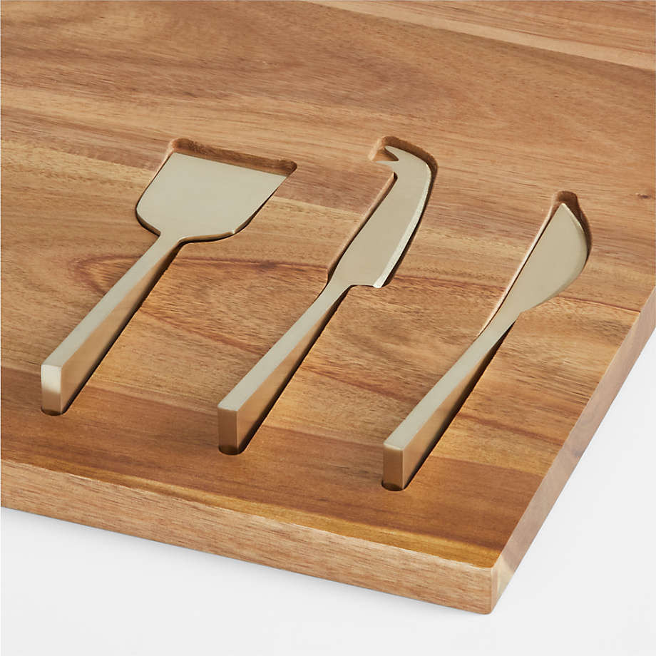 Octavia Large Wood Board with Cheese Knives + Reviews | Crate & Barrel | Crate & Barrel