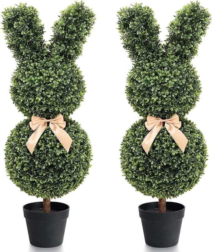 3FT Boxwood Bunny Topiary, 2 Pcs Faux Bunny Shape Boxwood Topiary, 36 Inch Artificial Rabbit Shap... | Amazon (US)