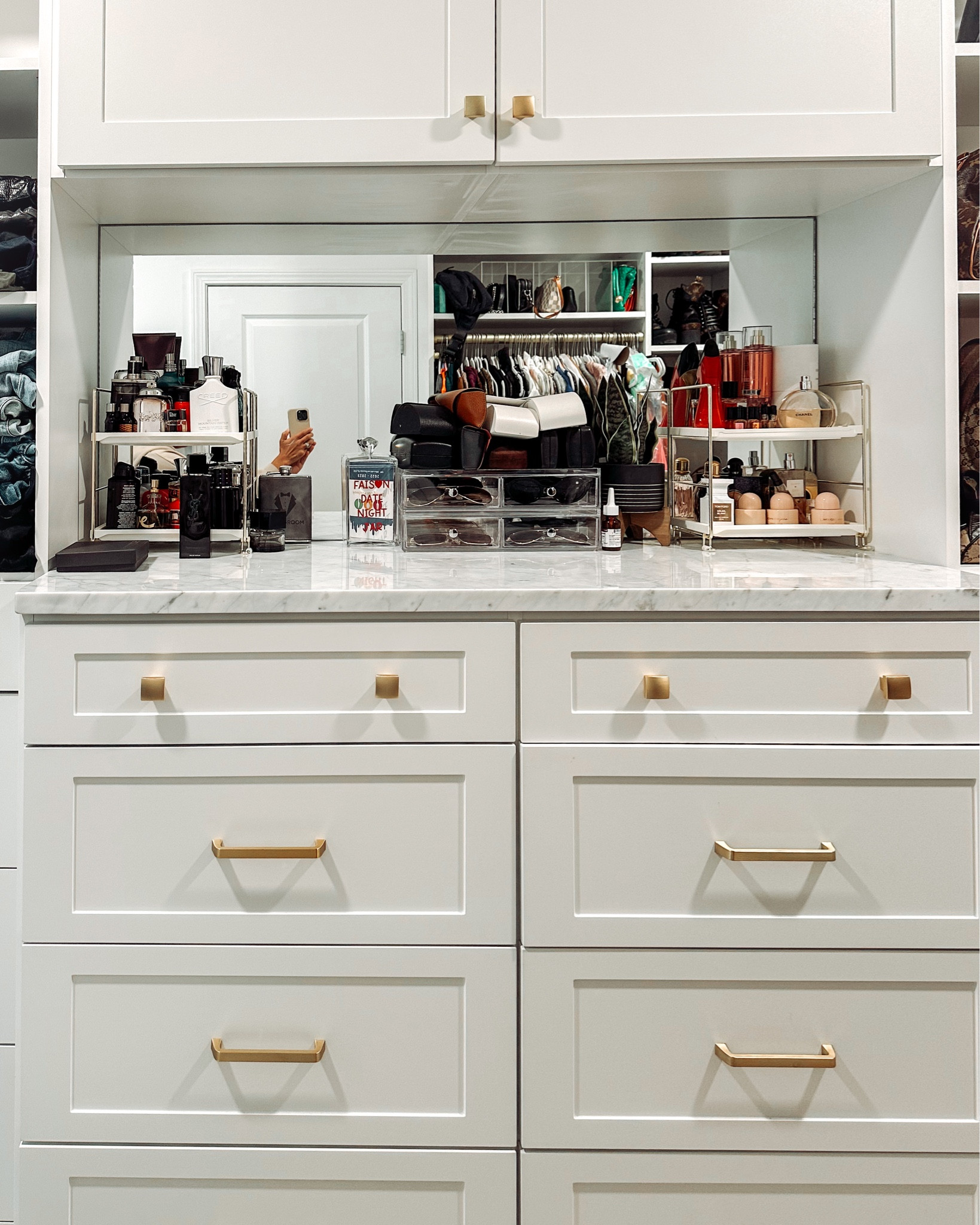 The items that help keep our closet counter from being a cluttered mess are:

🫶🏽 2 tiered organizer from Amazon 
🫶🏽 stackable glasses holder by mDesign 

I use the 2 tiered organizer for our perfumes and cologne and the organizer for our sunglasses. 

Still trying to figure out a more aesthetic solution for storing the glasses cases which will allow us to grab and go as needed, but taking it one step at a time. For now, we are able to neatly stack them on top of the organizer and it’s worked great. 

Shop these items now and If you have questions let me know in the comments. 

#LTKhome