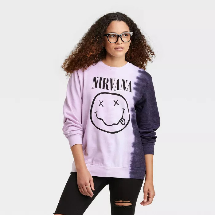 Women's Nirvana Graphic Sweatshirt - Purple Tie-Dye | Target