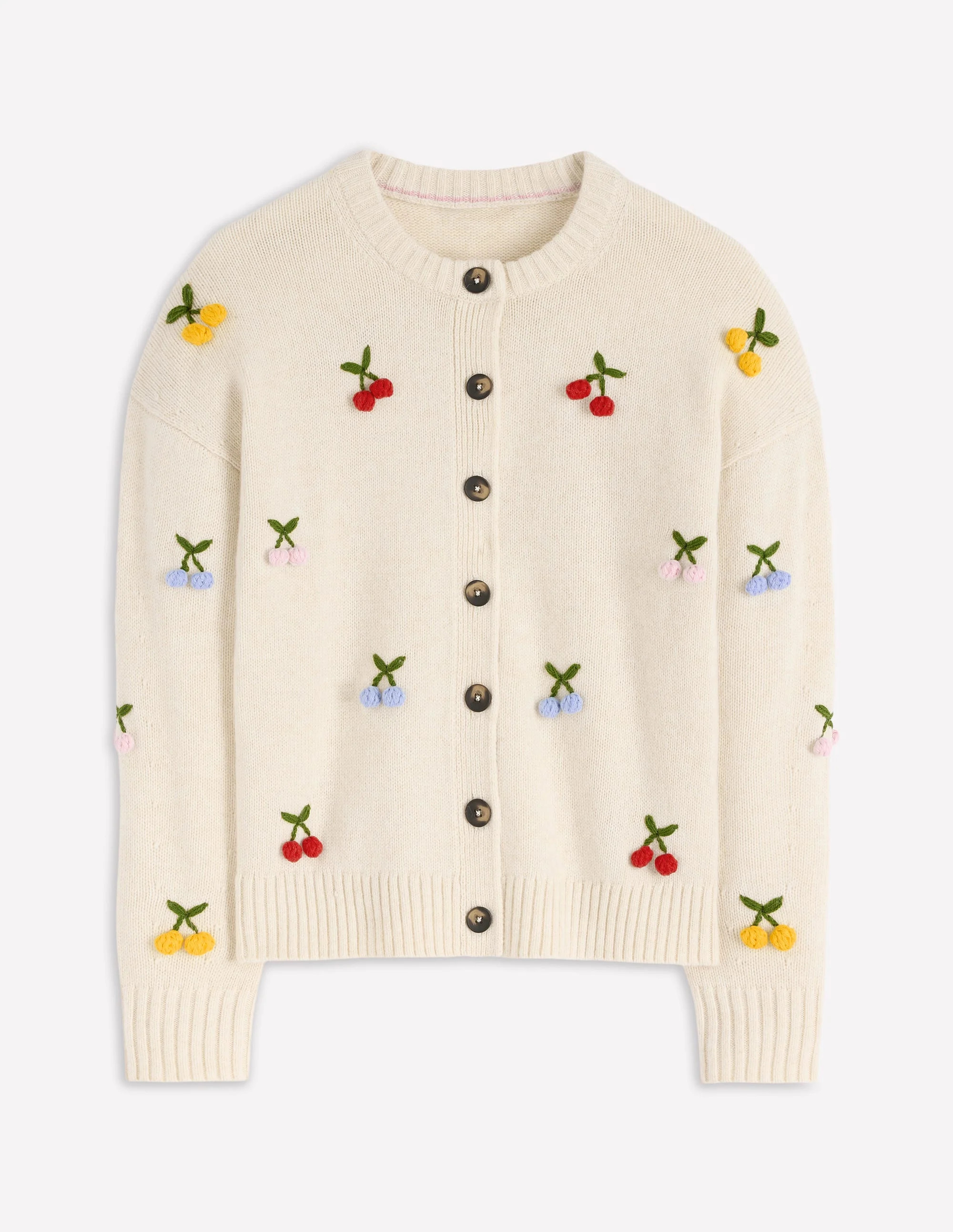 Natalie Embroidered Cardigan-Oatmeal Melange, Cherry | Boden UK