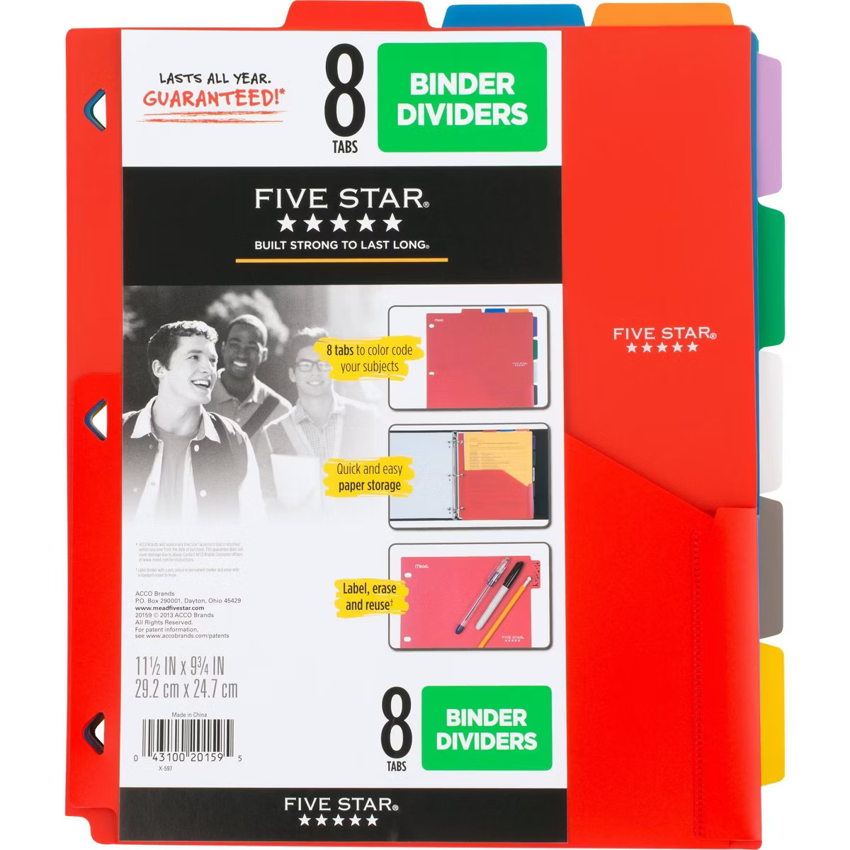 Five Star 8-Tab Binder Dividers with Pocket Multicolor: Polypropylene Filing Accessories, 11.5" x... | Target