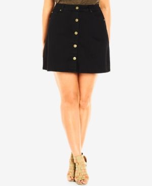 City Chic Plus Size Black Wash Button-Front Denim Skirt | Macys (US)