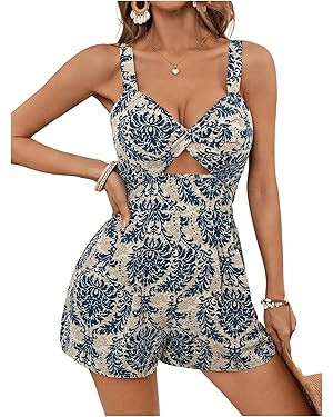 SweatyRocks Women's Cut Out Twist V Neck Romper Sleeveless High Waisted Boho Shorts Jumpsuit | Amazon (US)