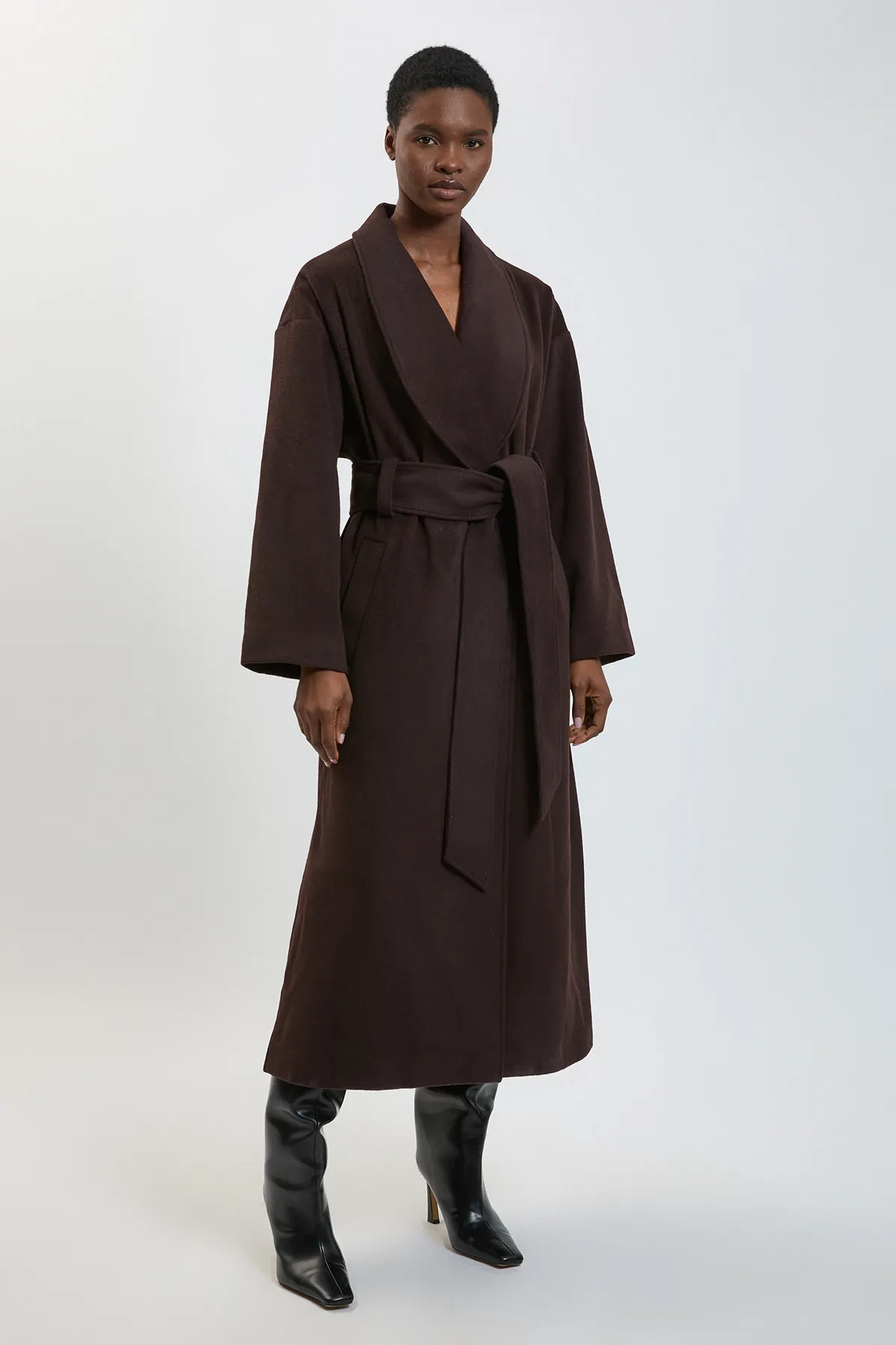 Brushed Wool  Belted Wrap Tailored Maxi Coat | Karen Millen