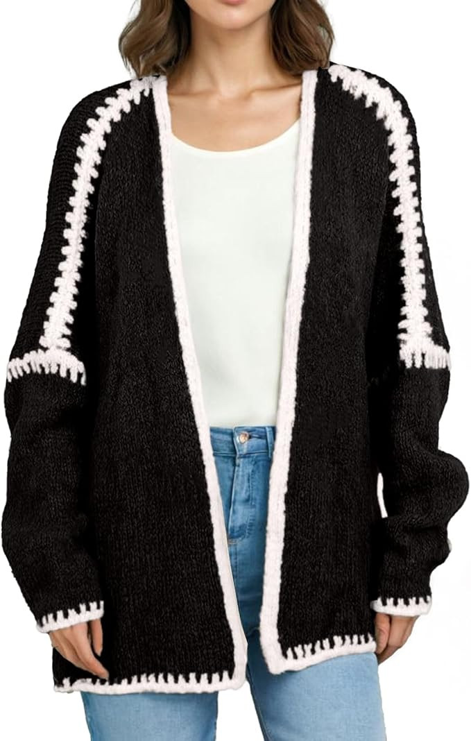 Women's Fall Cardigan Sweater Casual Colorblocking Chunky Knit Cardigan | Amazon (US)