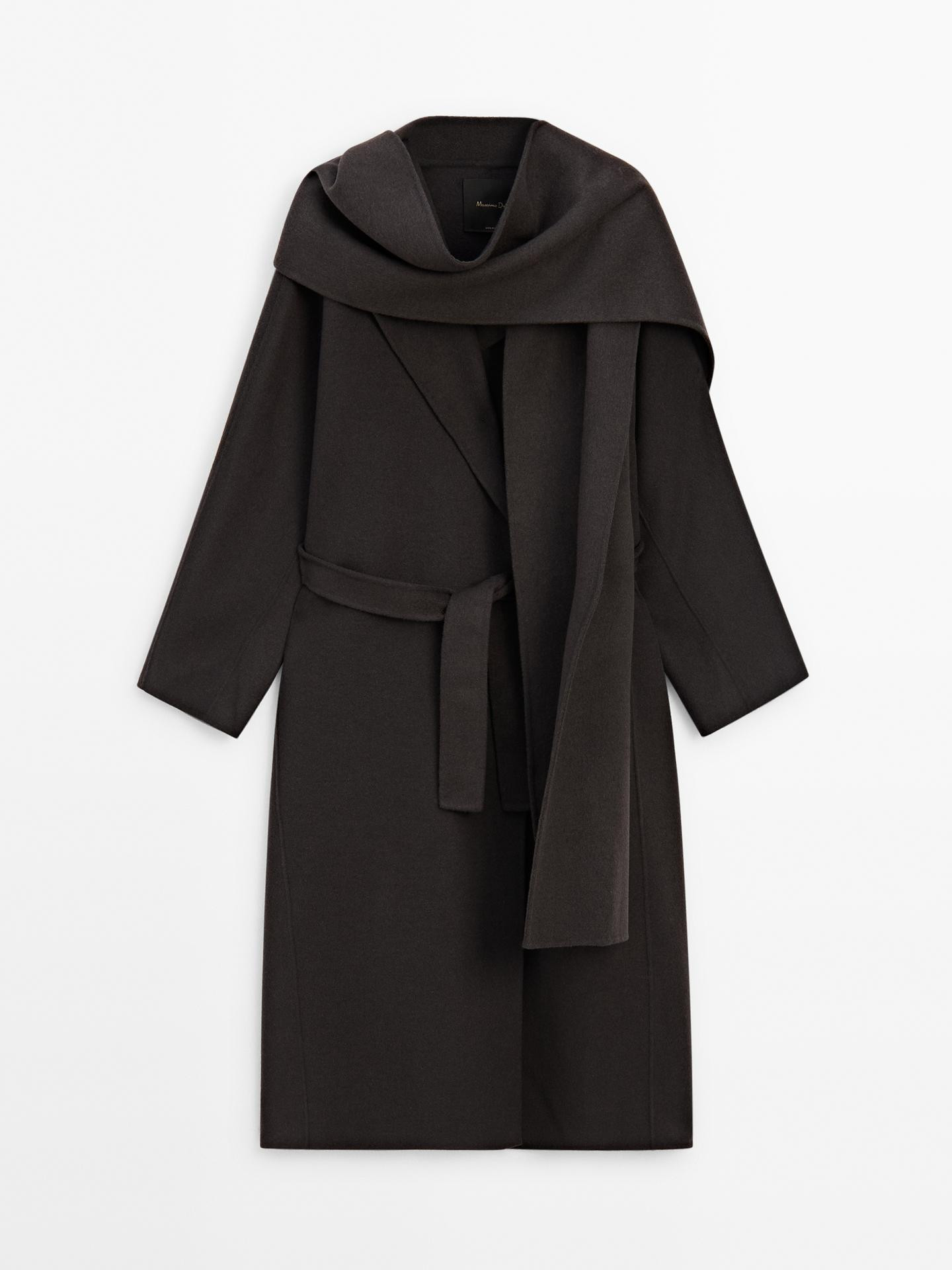 Wool blend coat with scarf | Massimo Dutti US