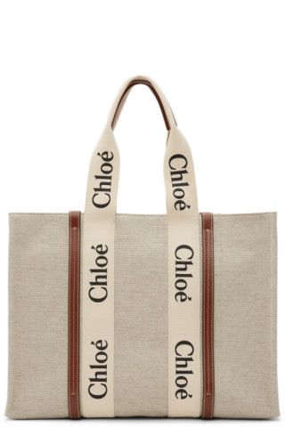 Chloé - Off-White Large Cotton Woody Tote | SSENSE