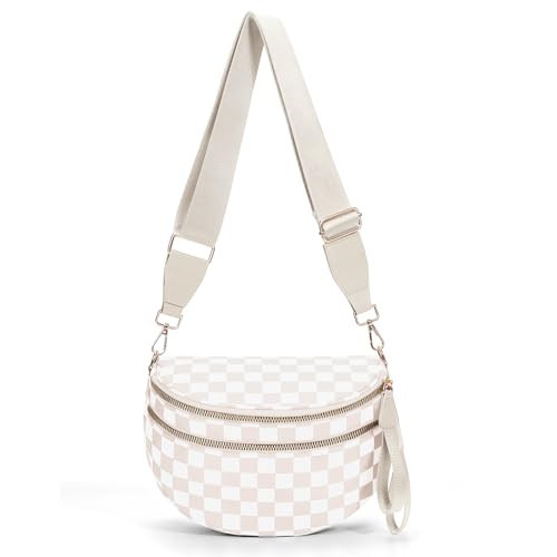 Checkered Crossbody Bum Bags for Women Nylon Checkered Purse Checkerboard Fanny Pack (A04 Beige) | Amazon (US)