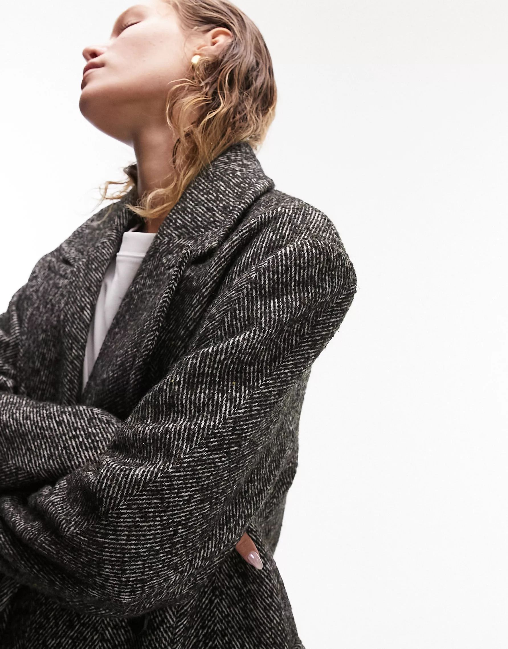 Topshop herringbone wool-blend formal coat in monochrome | ASOS (Global)