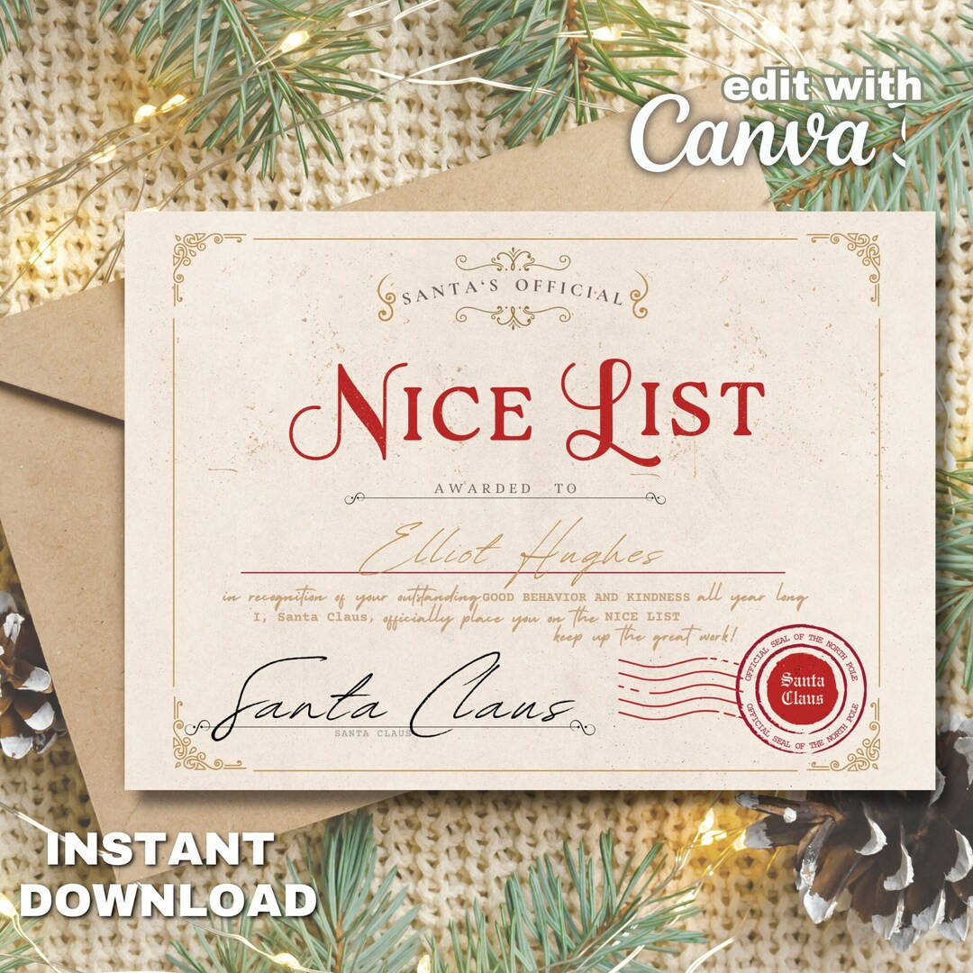 Nice List EDITABLE Old Fashioned Nice List Edit on Canva - Etsy | Etsy (US)