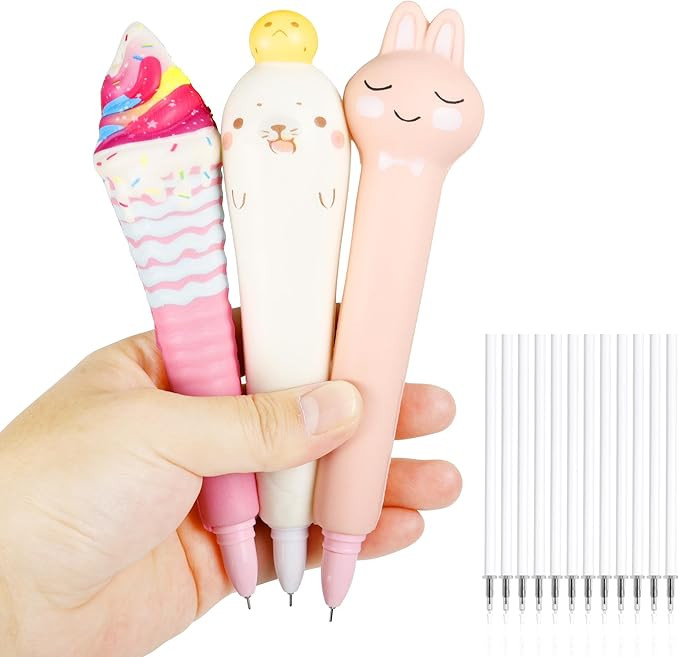 Squishy Pens 3pk - Kawaii & Fun Pens for Kids, Great for Stress Relief, Cute Stationary & Pens fo... | Amazon (US)