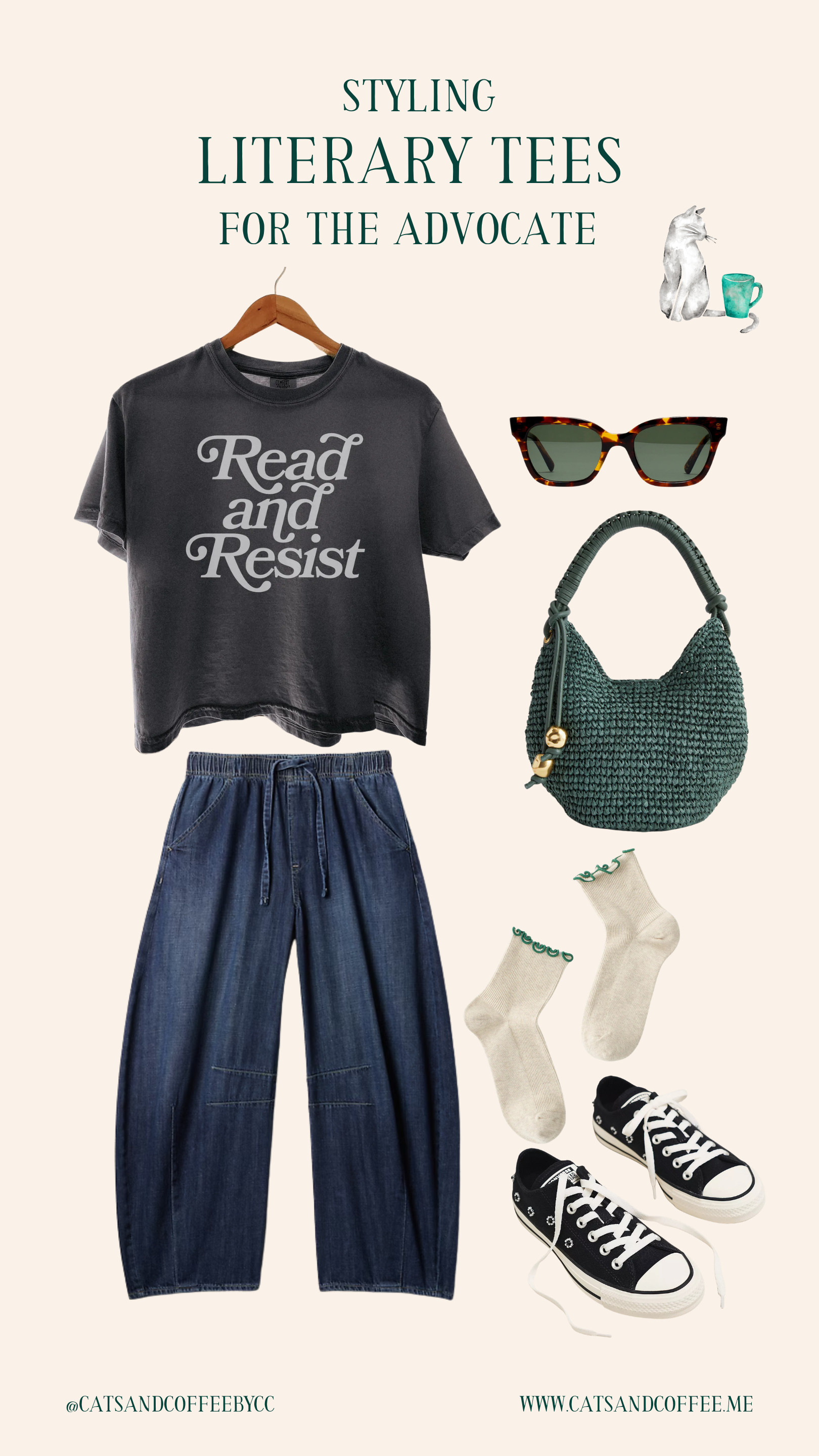 Styling Bookish Tees For the Advocate – The "Read and Resist" tee is for days when you want to speak your mind without actually speaking your mind. This would be my ideal look for a farmer's market or craft fair, paired with my jeans obsession and go-to sneakers. The woven bag and socks with a pop of color add just enough polish without trying too hard. Shop this look here! 

 #LTKdayinmylife #LTKootd #LTKPetite