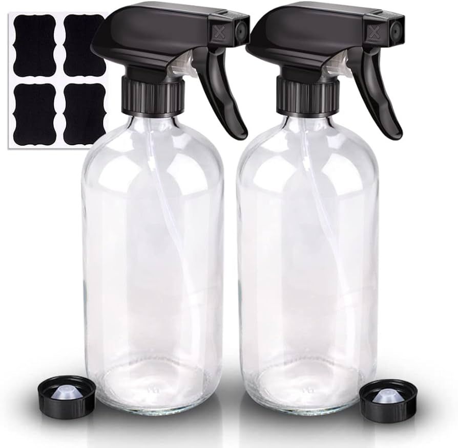 Wedama Glass Spray Bottle, 2 Pack Clear 16oz Glass Spray Bottles for Cleaning Solutions and Essen... | Amazon (US)